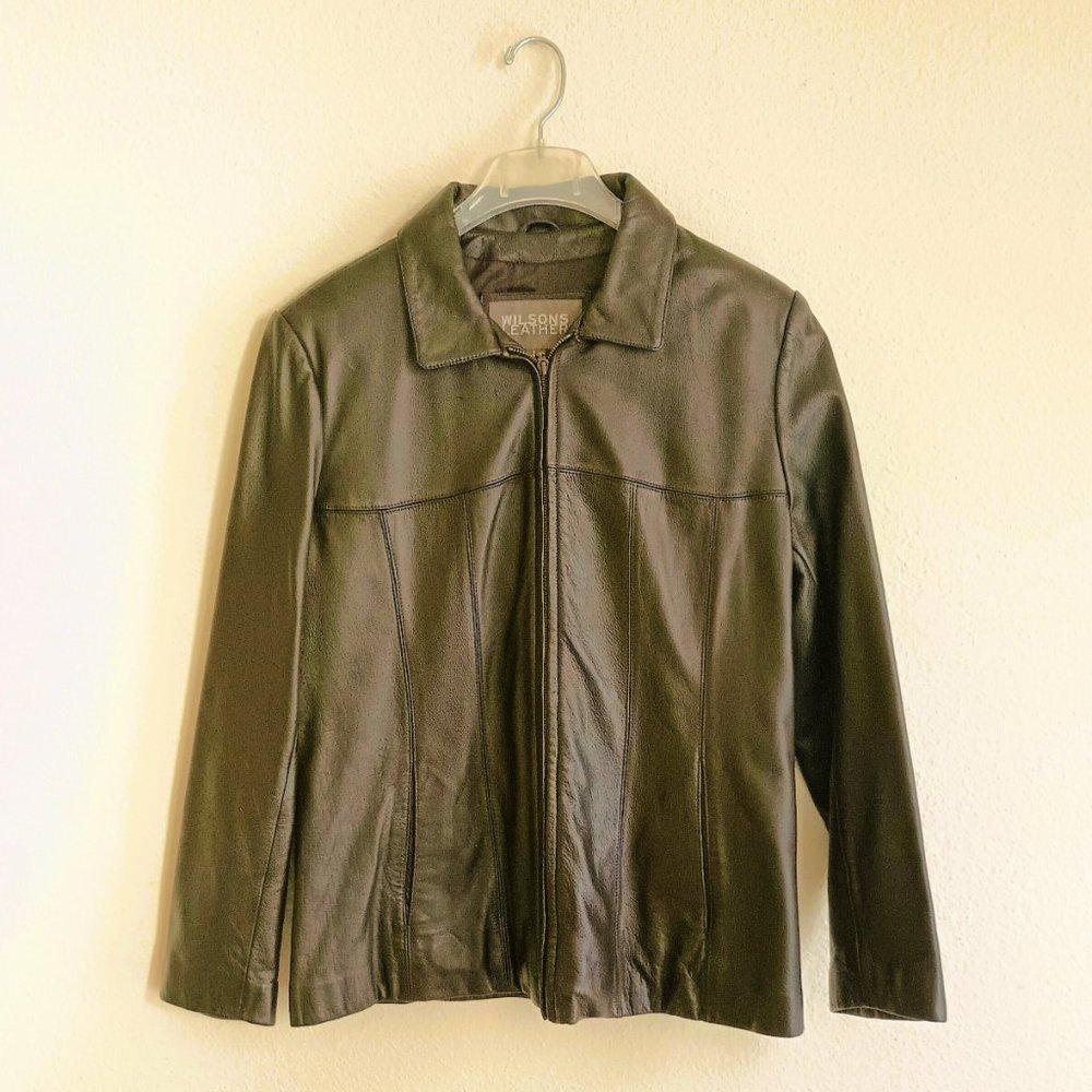 Men's Wilson Dark Brown Leather Jacket Size L Front Pockets & 2 Inside Pockets